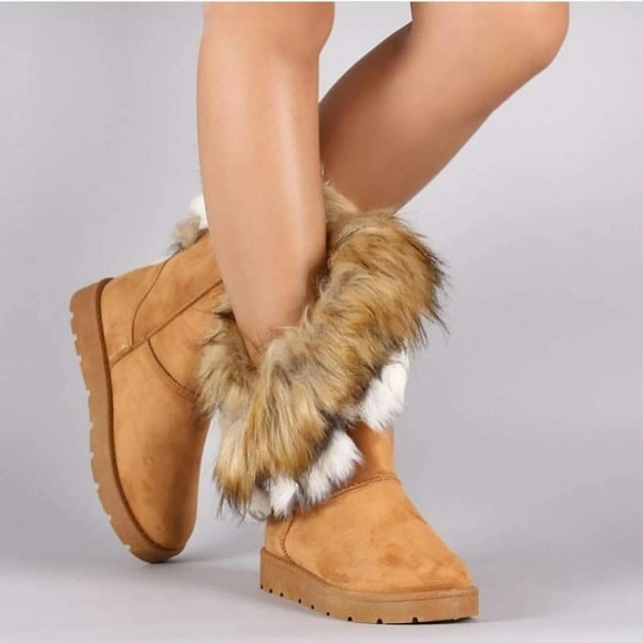 Shoes - New! Camel Mid Calf Furry Winter Boots